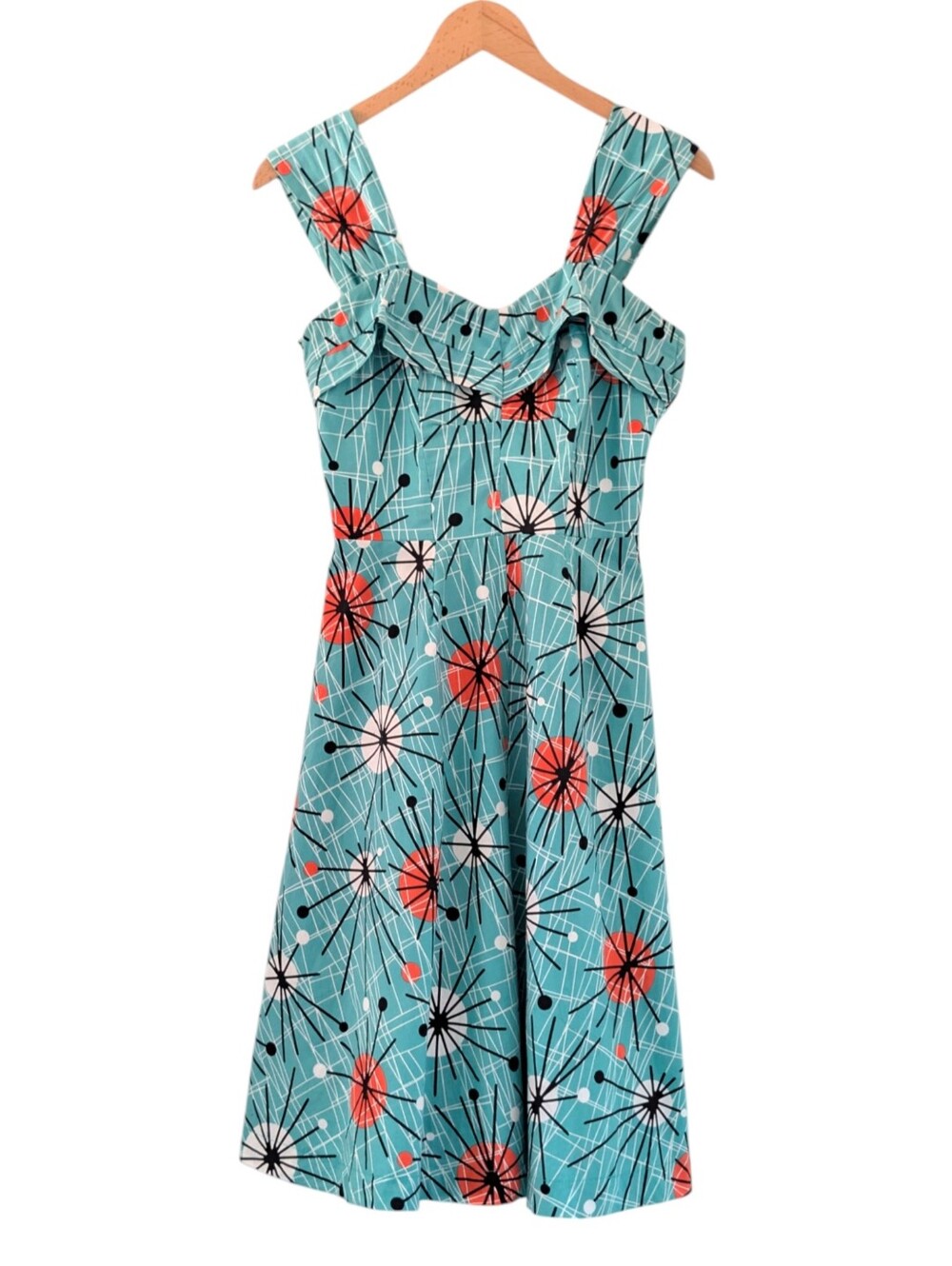 Fables By Barrie MCM Atomic Starburst Teal Pin-Up Rockabilly Dress Rare Size Med